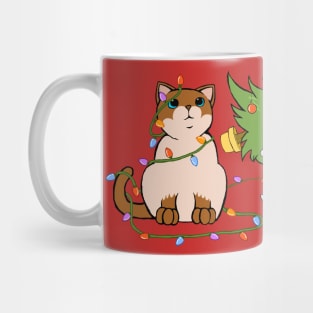 Meowy Christmas Siamese Cat Knocking Over Christmas Tree Mug